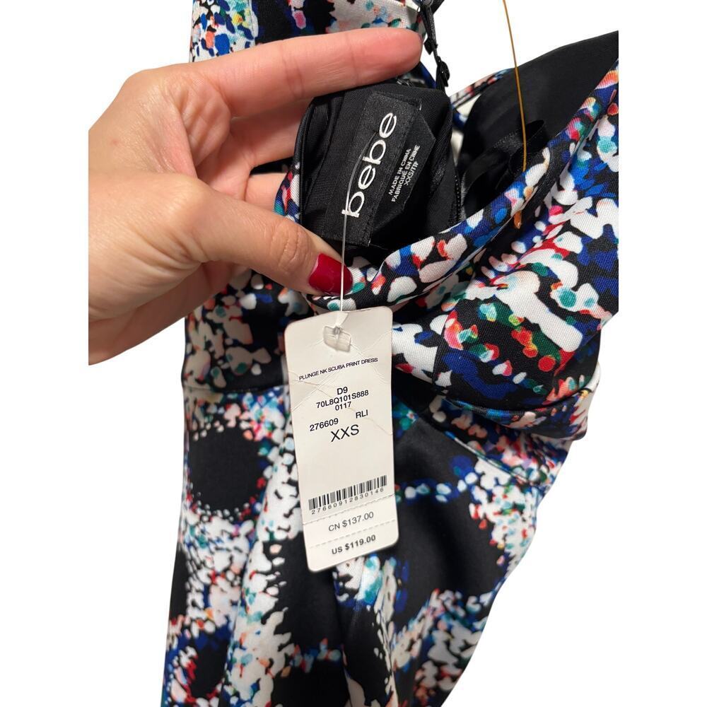 Bebe XXS Multicolor Plunge Scuba Print Mini Dress - Picture 8 of 8